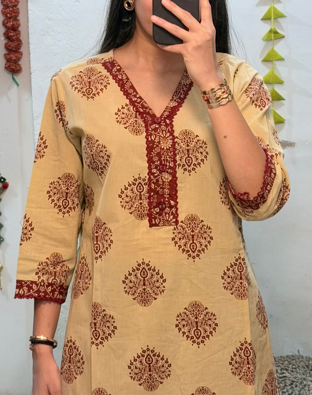 Pure Cotton Beige Farsi Salwar 2pc Set