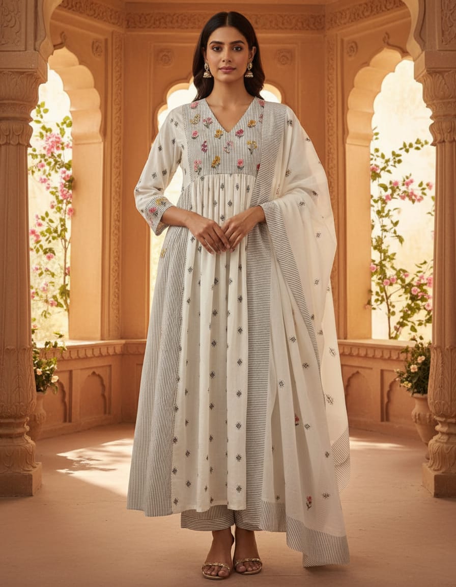 Pure Mull Cotton Off White 3pc Set
