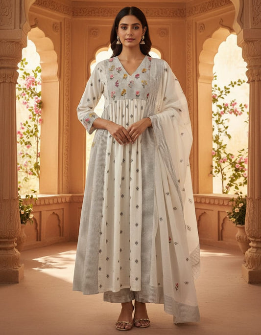 Pure Mull Cotton Off White 3pc Set