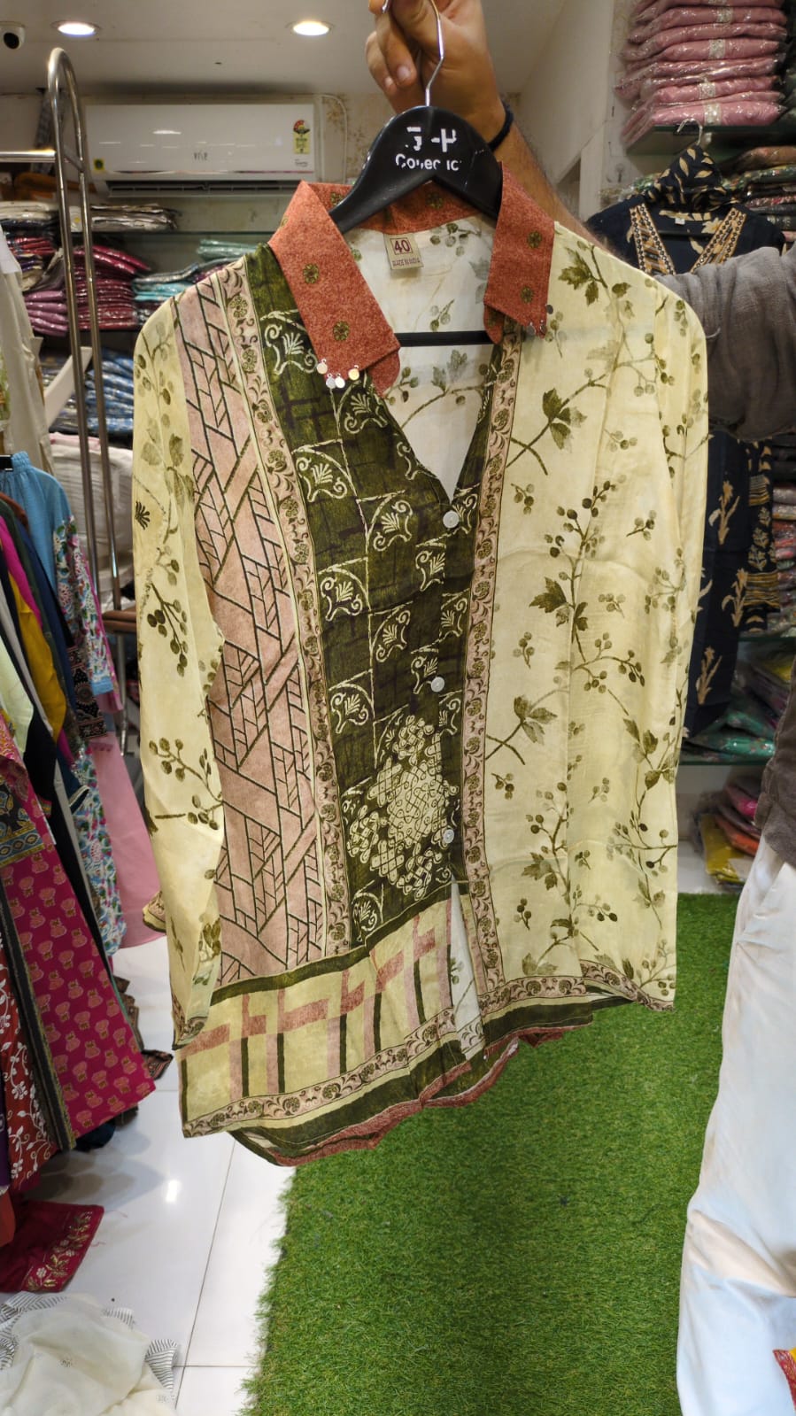 Pure Crep Mahendi Green And Cream Shirt