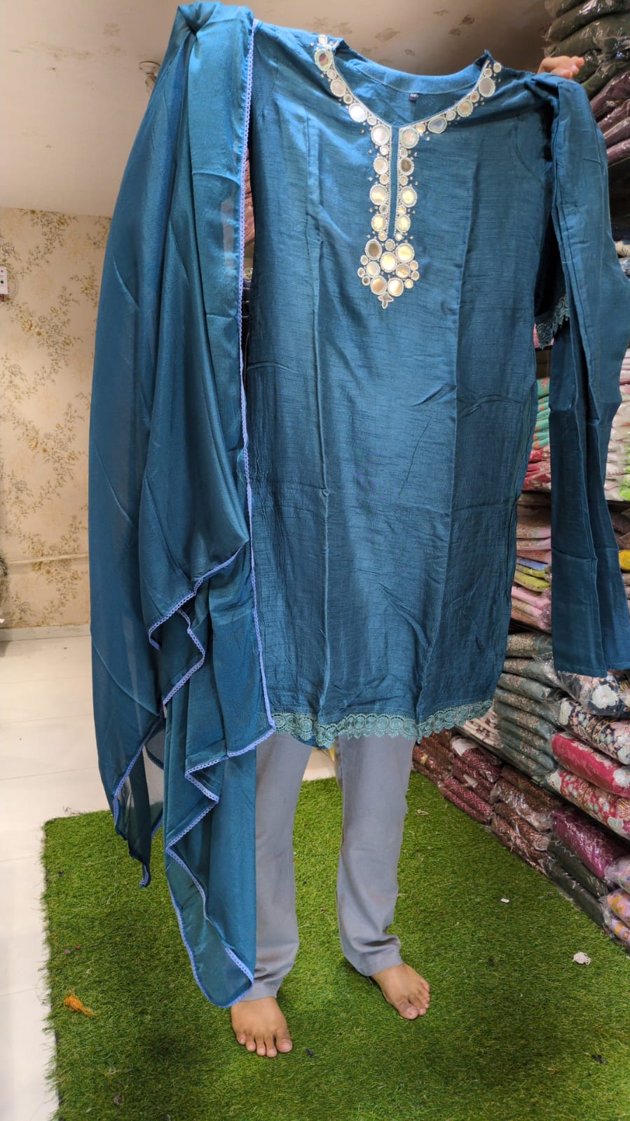 Pure Dola Silk Teal Blue 3pc Set