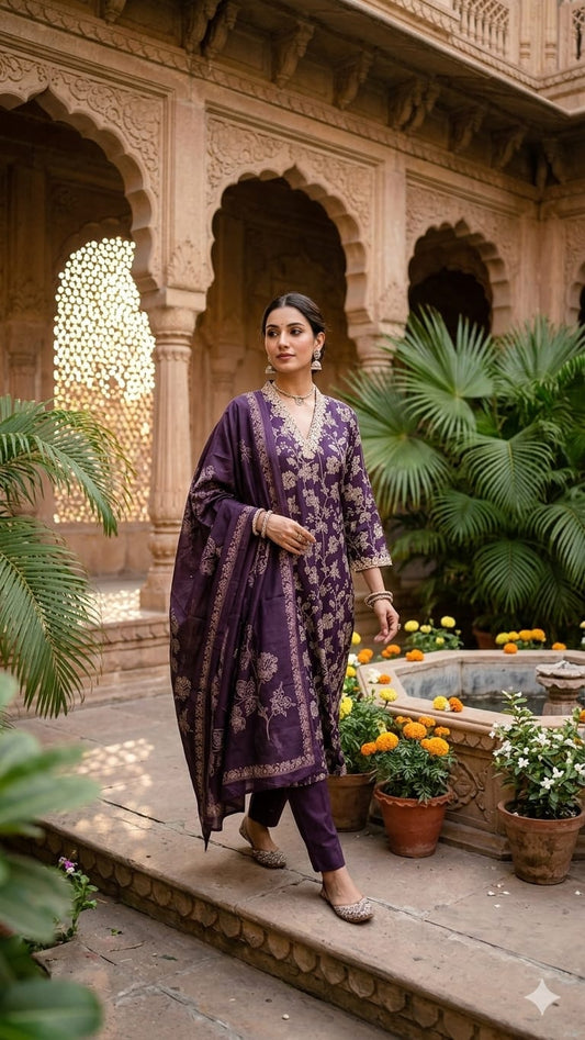 Pure Cotton Purple 3pc Set