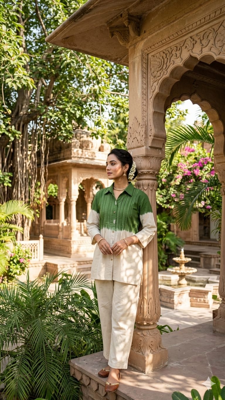 Pure Flex Cotton Green And Off White 2pc Set