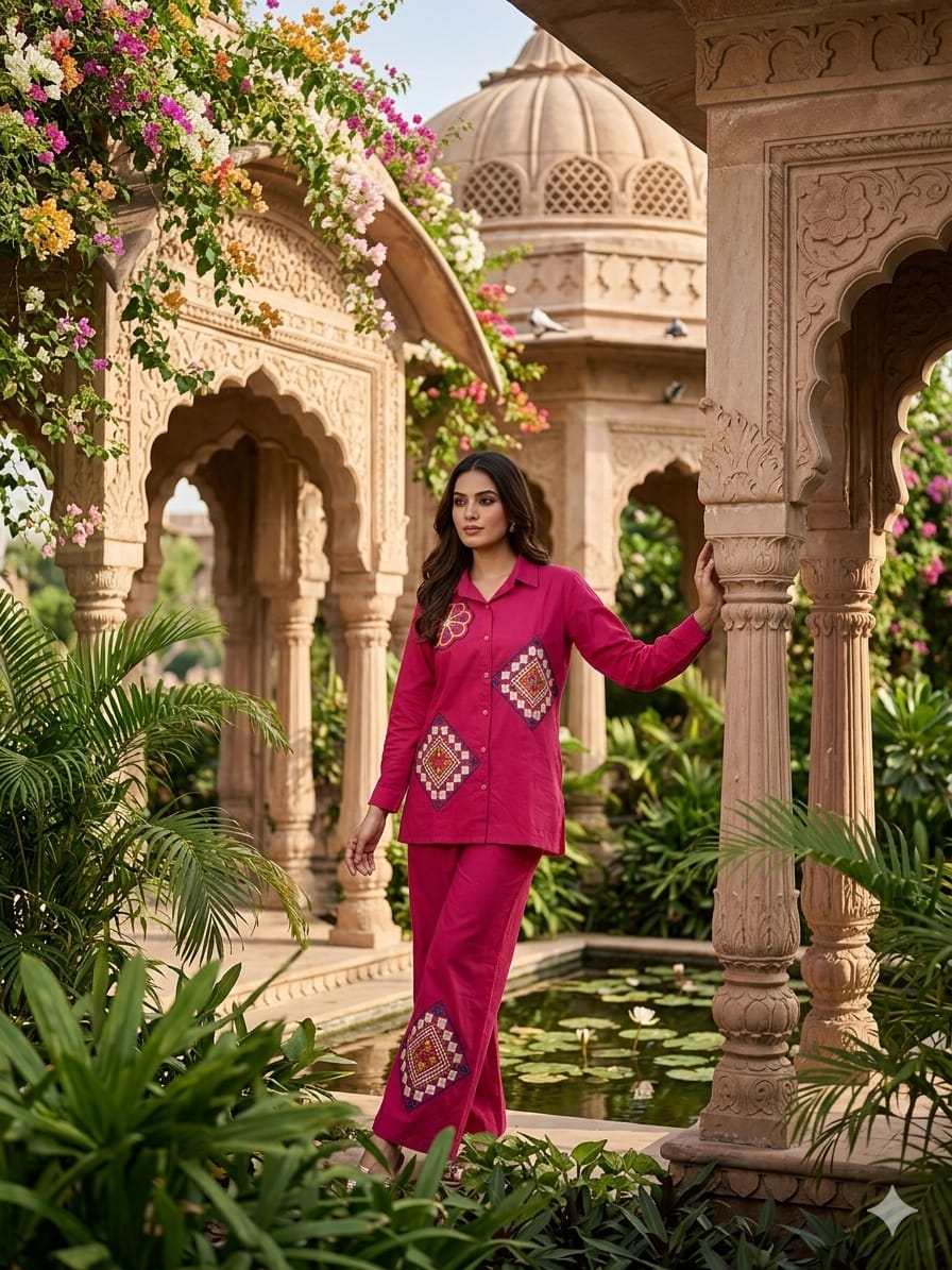 Pure Mull Cotton Rani Pink 2pc Set