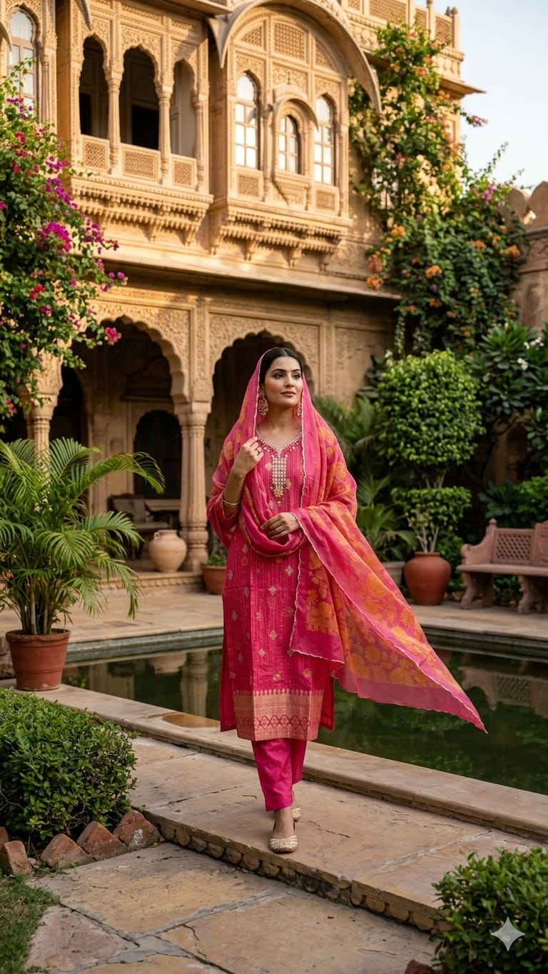 Pure Viscoce Organza Pink 3pc Set