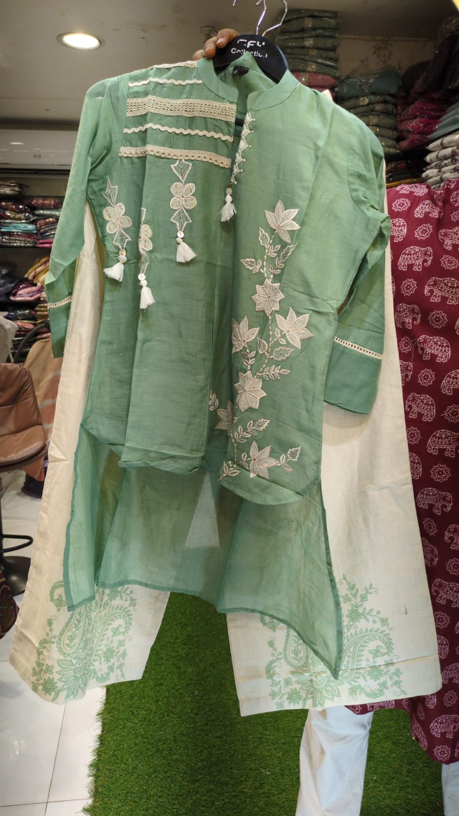 Pure Mull Chanderi Mint Green 2pc Set