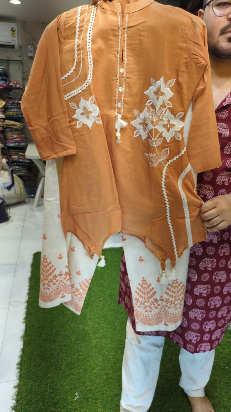 Pure Mull Chanderi Light Rust Orange 2pc Set