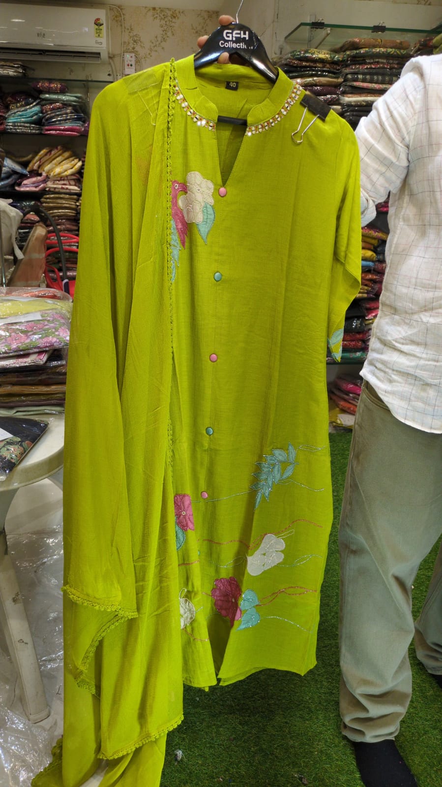 Pure Crush Banaras Mull Chanderi Chatni Green 3pc Set