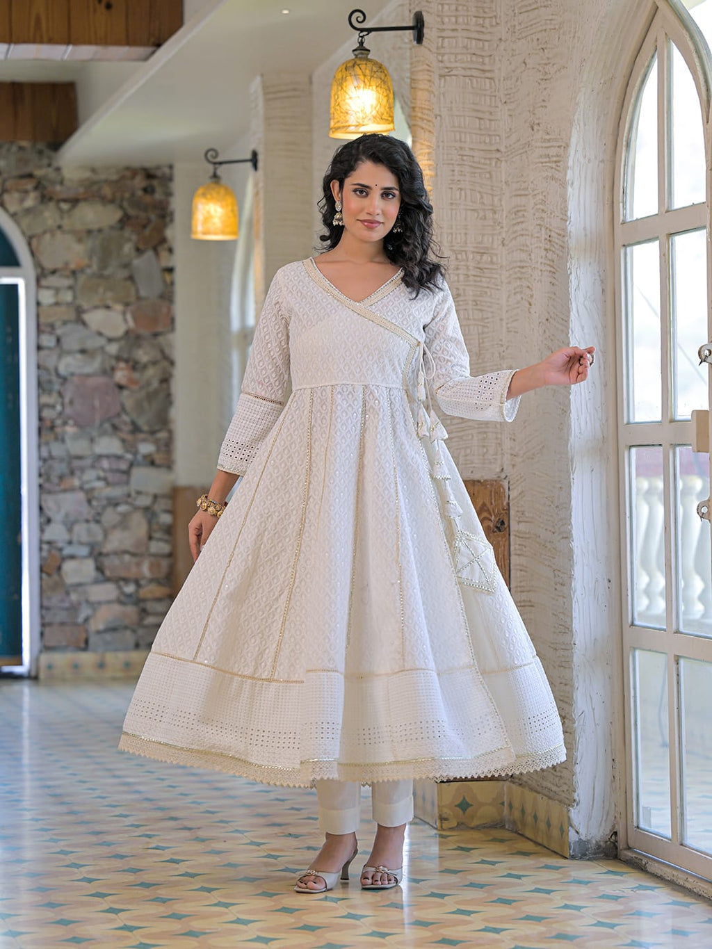 Pure Lucknowi Off White Anarkali 3pc Set