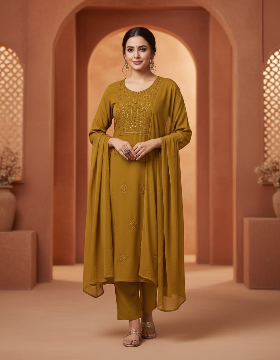 Pure Cotton Mustard Yellow 3pc Set