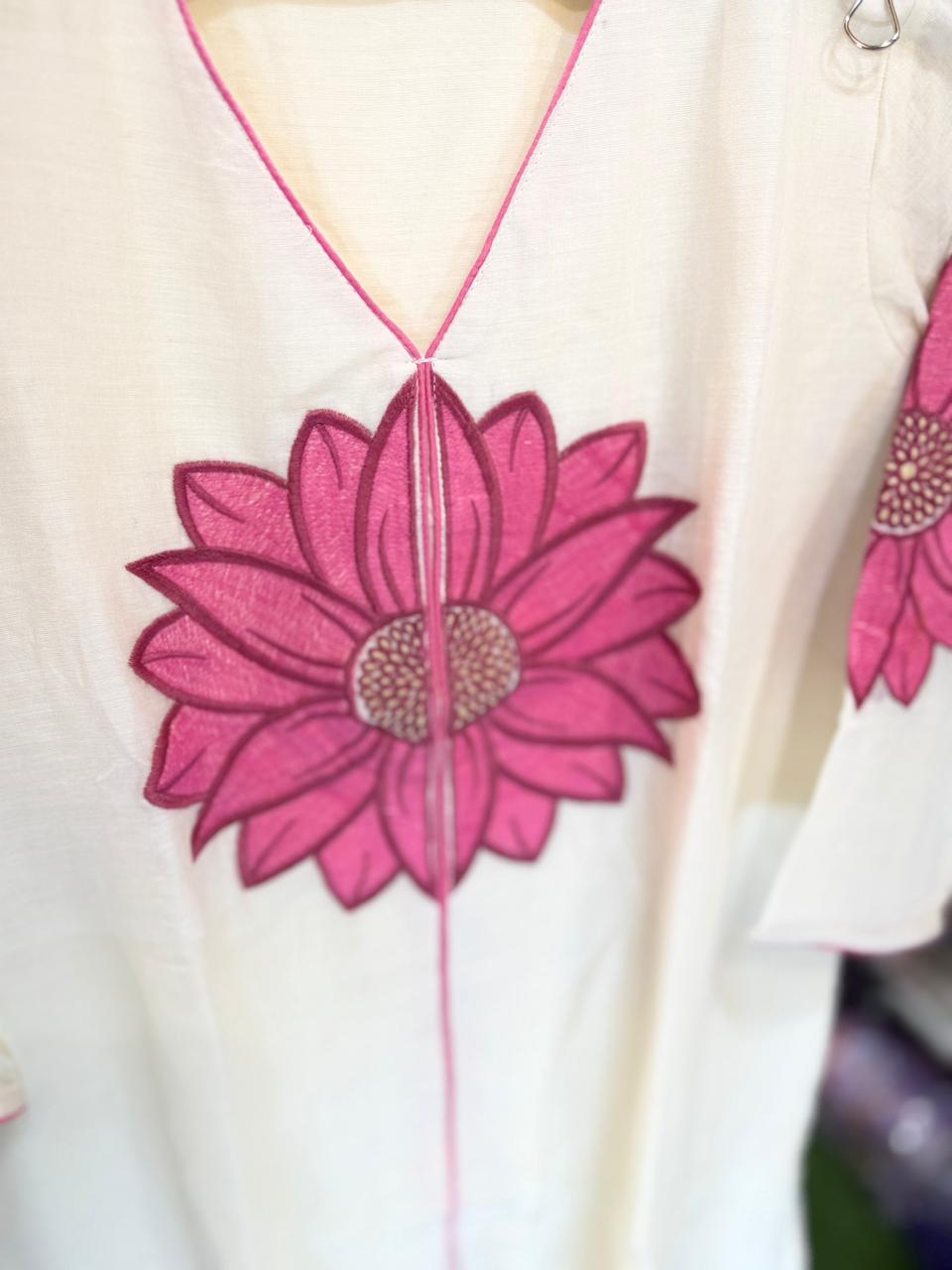 Pure Mull Cotton Pink And Off White 2pc Set