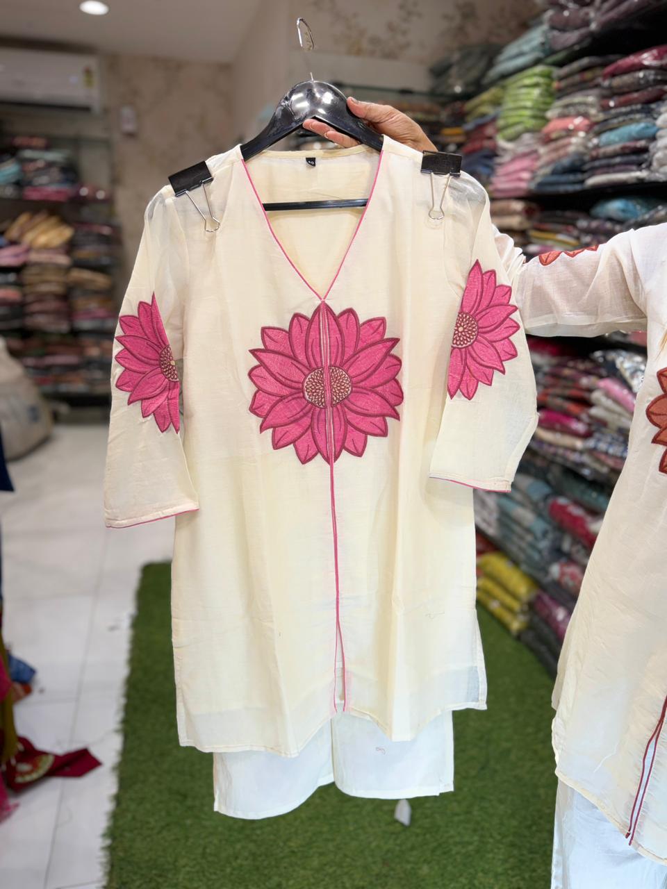Pure Mull Cotton Pink And Off White 2pc Set