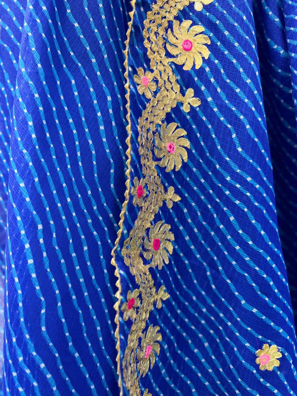 Pure Kota Doria Royal Blue Anarkali 3pc Set