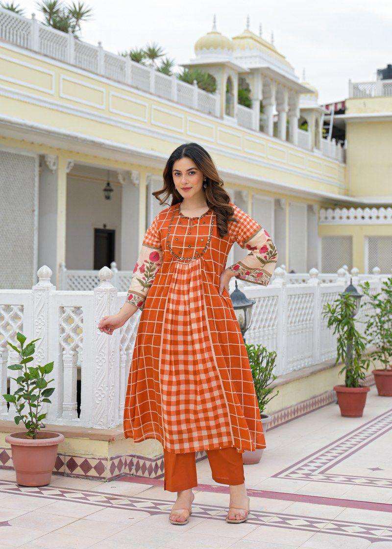 Pure Mull Cotton Rust Orange 2pc Set