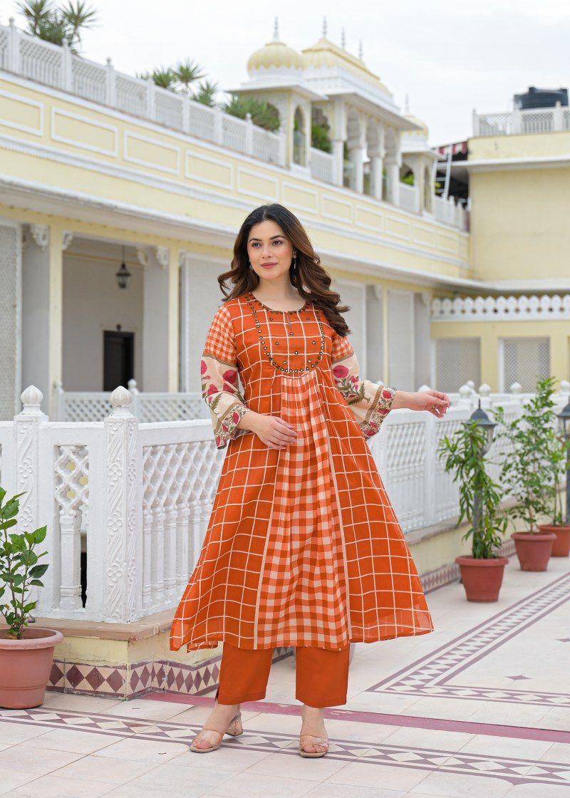 Pure Mull Cotton Rust Orange 2pc Set