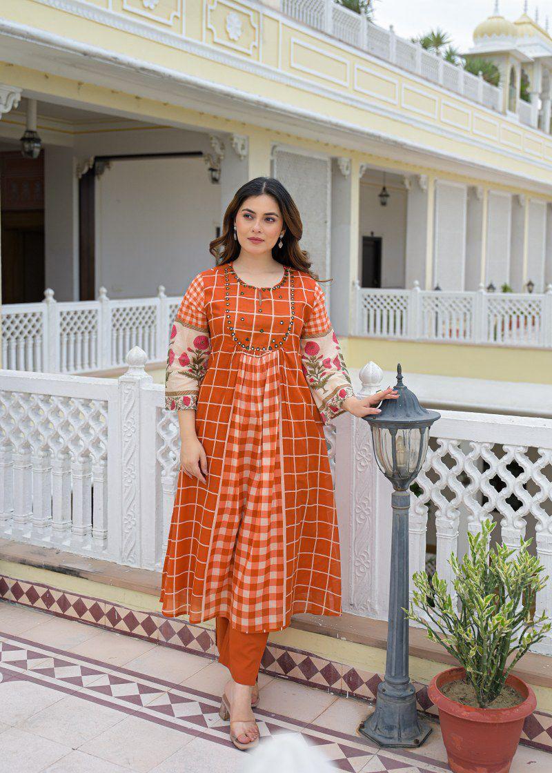 Pure Mull Cotton Rust Orange 2pc Set
