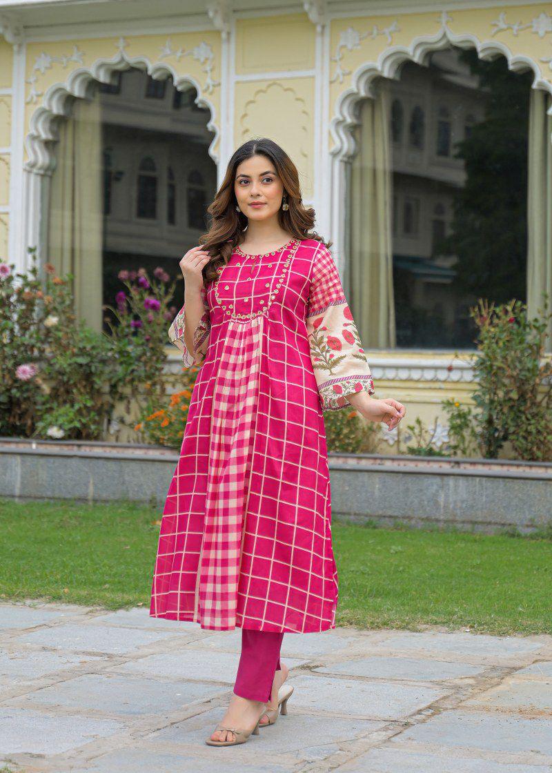 Pure Mull Cotton Rani Pink 2pc Set