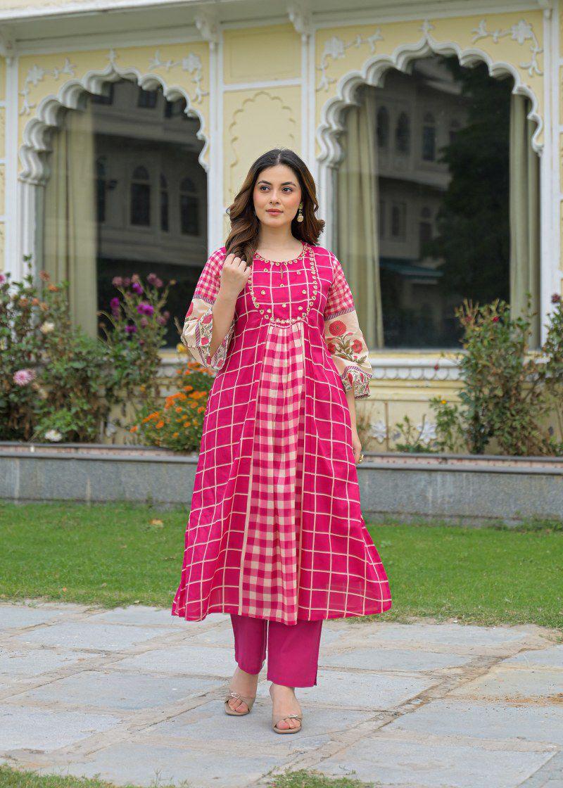 Pure Mull Cotton Rani Pink 2pc Set