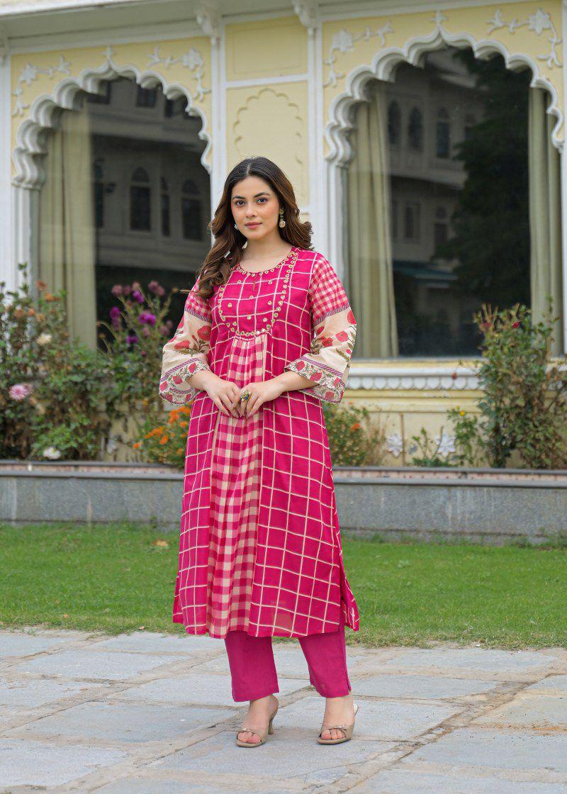 Pure Mull Cotton Rani Pink 2pc Set