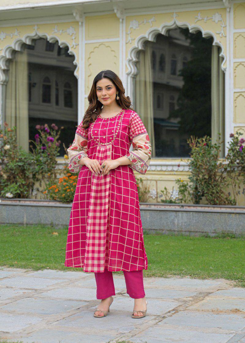 Pure Mull Cotton Rani Pink 2pc Set