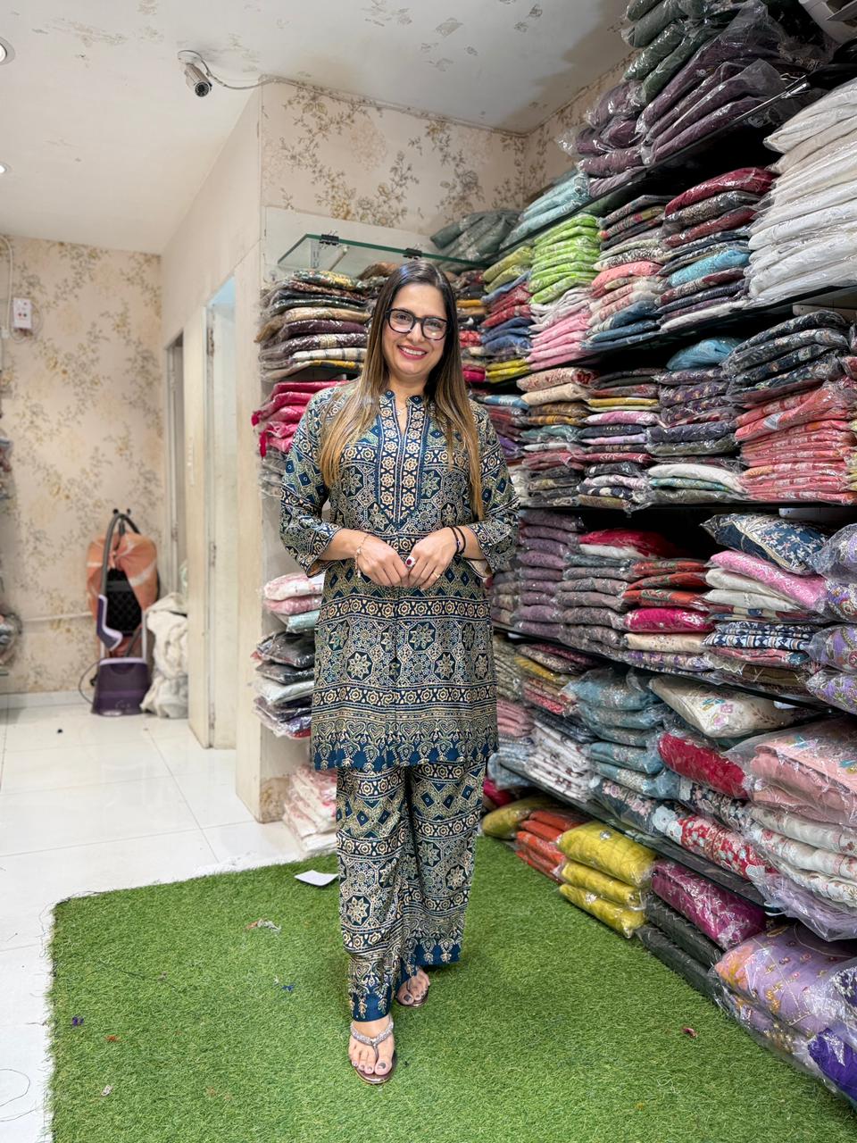 Pure Gaji Silk Teal Blue 2pc Set