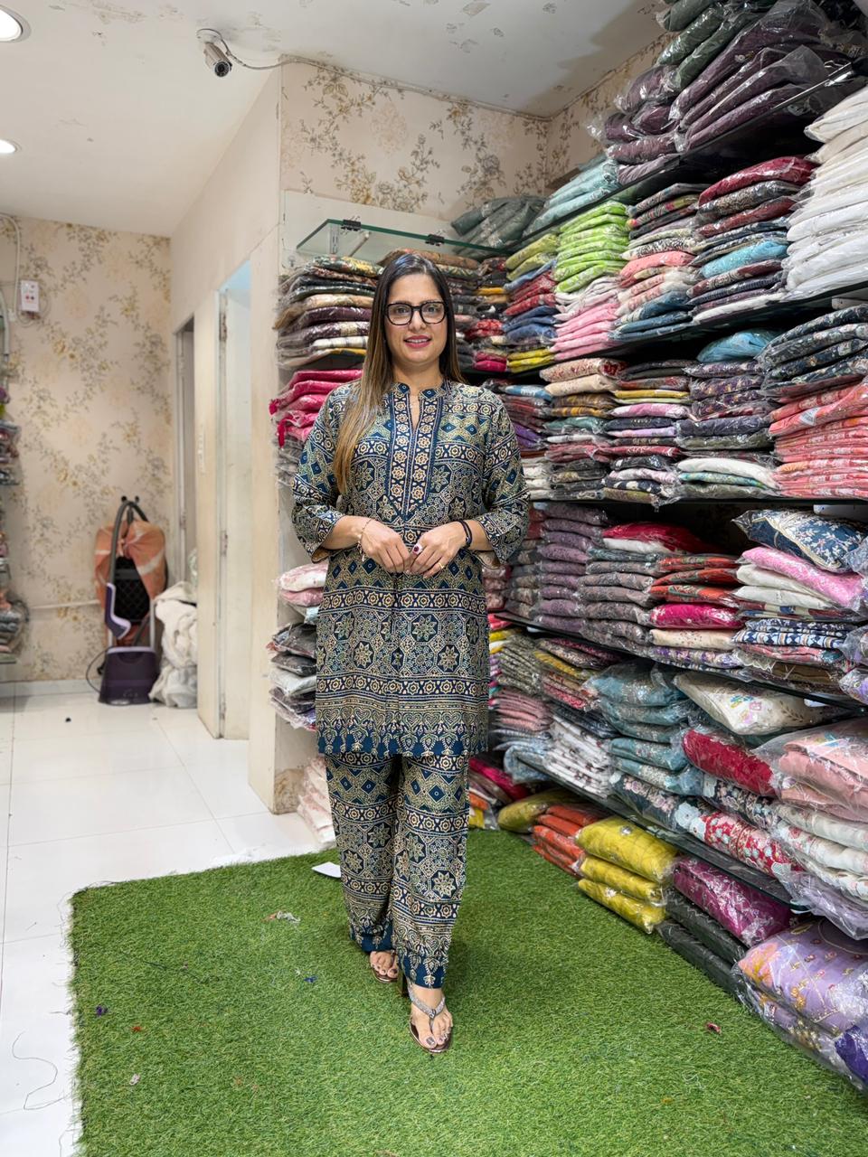 Pure Gaji Silk Teal Blue 2pc Set