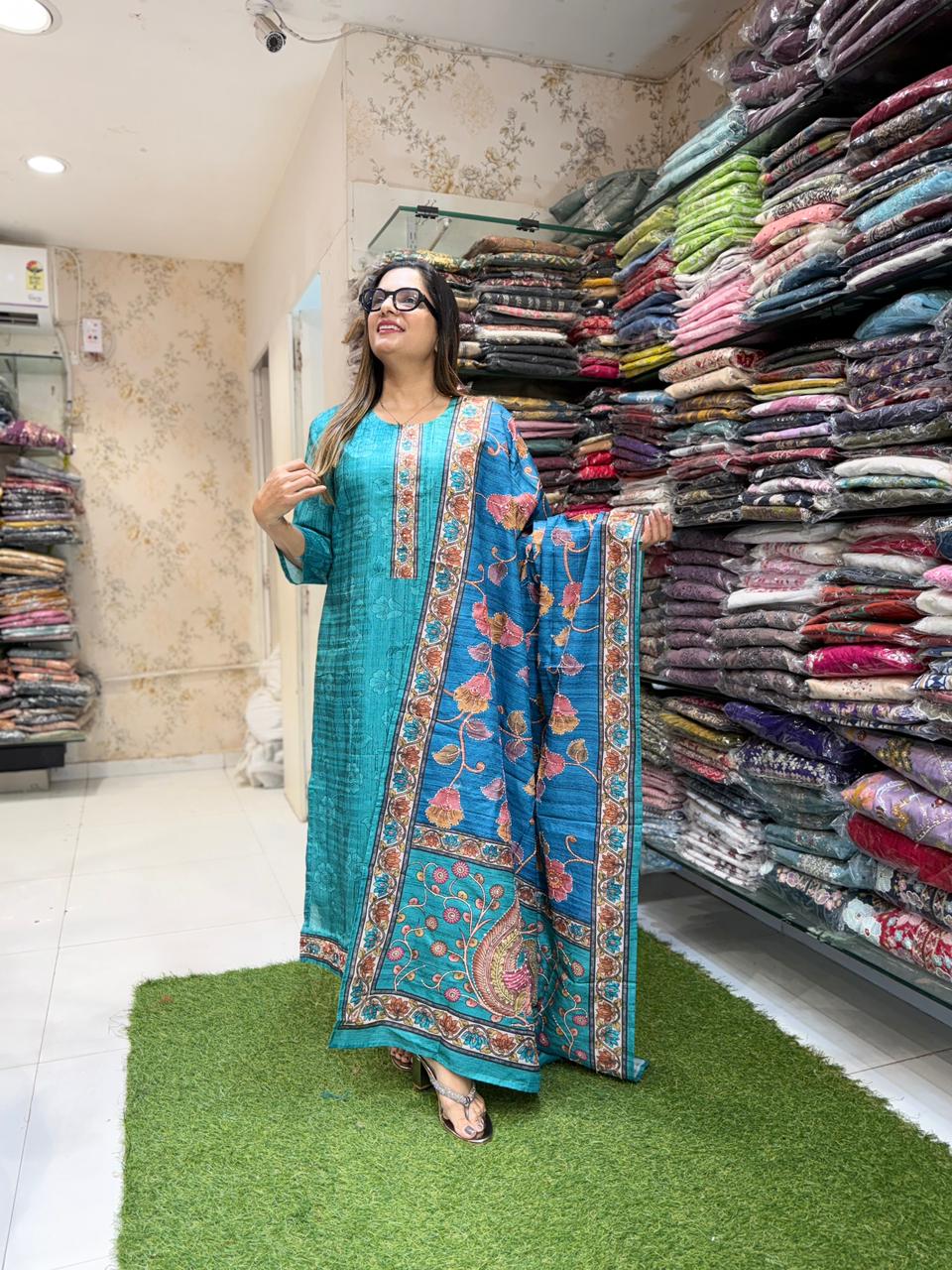 Pure Tussle Silk Green 3pc Set