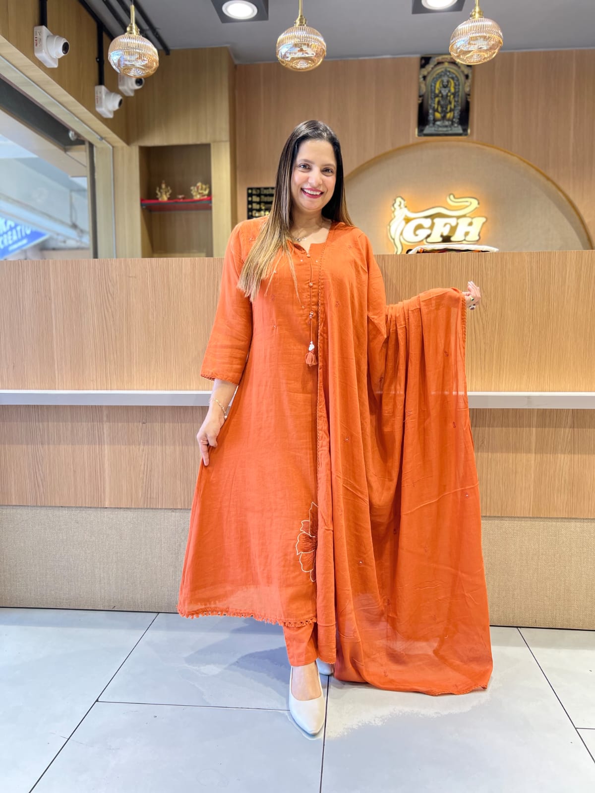 Pure Mull Cotton Rust Orange 3pc Set