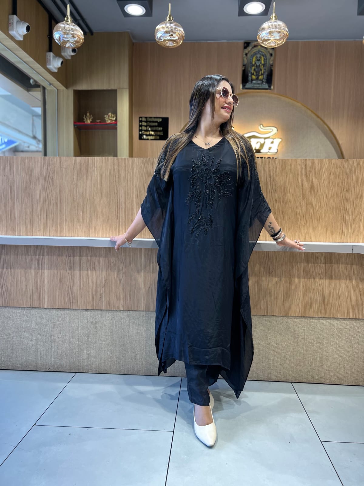 Pure Crep Black Kaftan 2pc Set