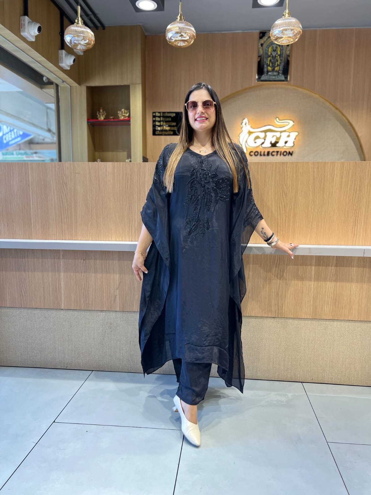 Pure Crep Black Kaftan 2pc Set