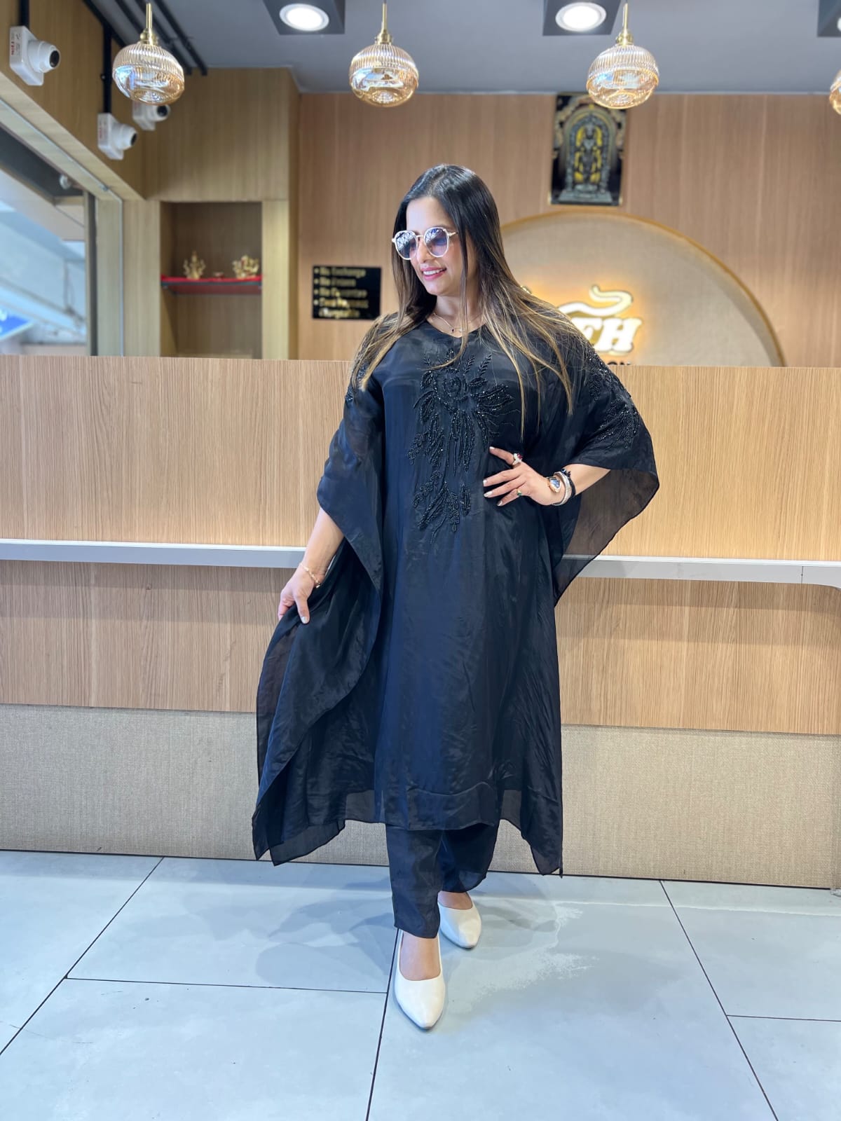 Pure Crep Black Kaftan 2pc Set
