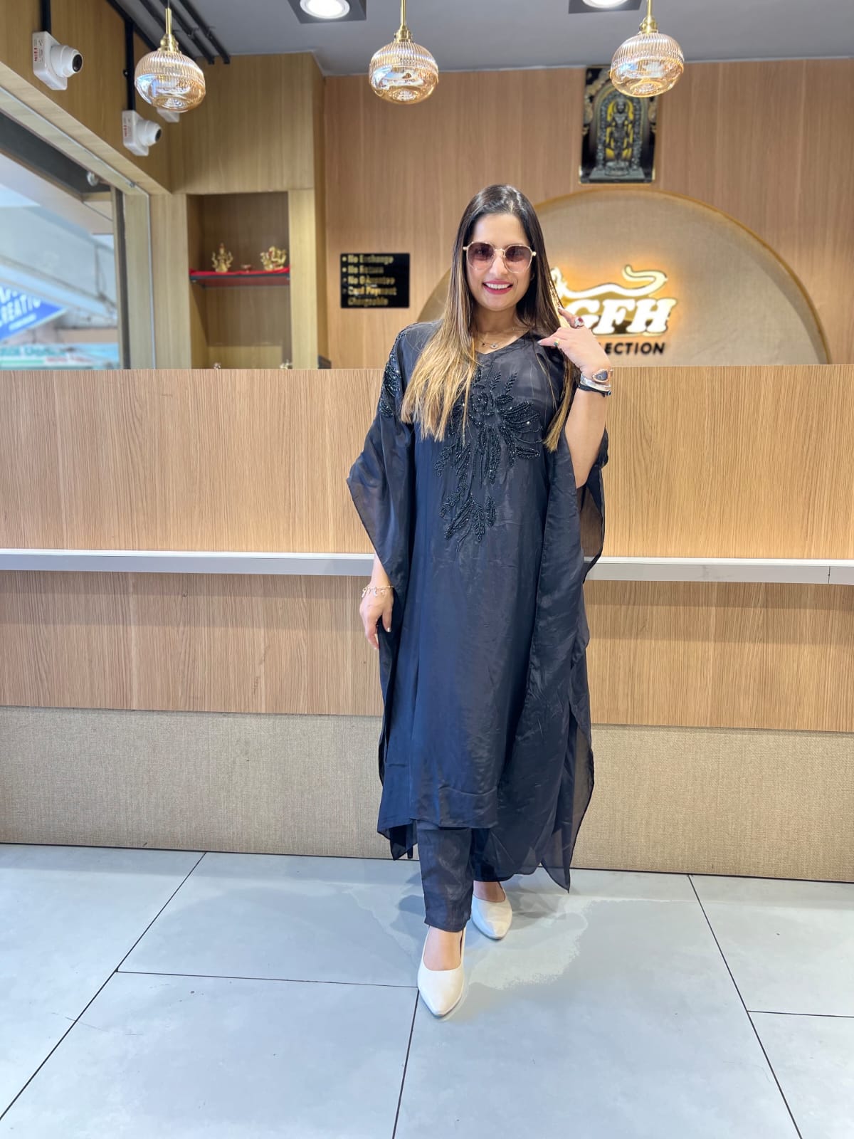 Pure Crep Black Kaftan 2pc Set