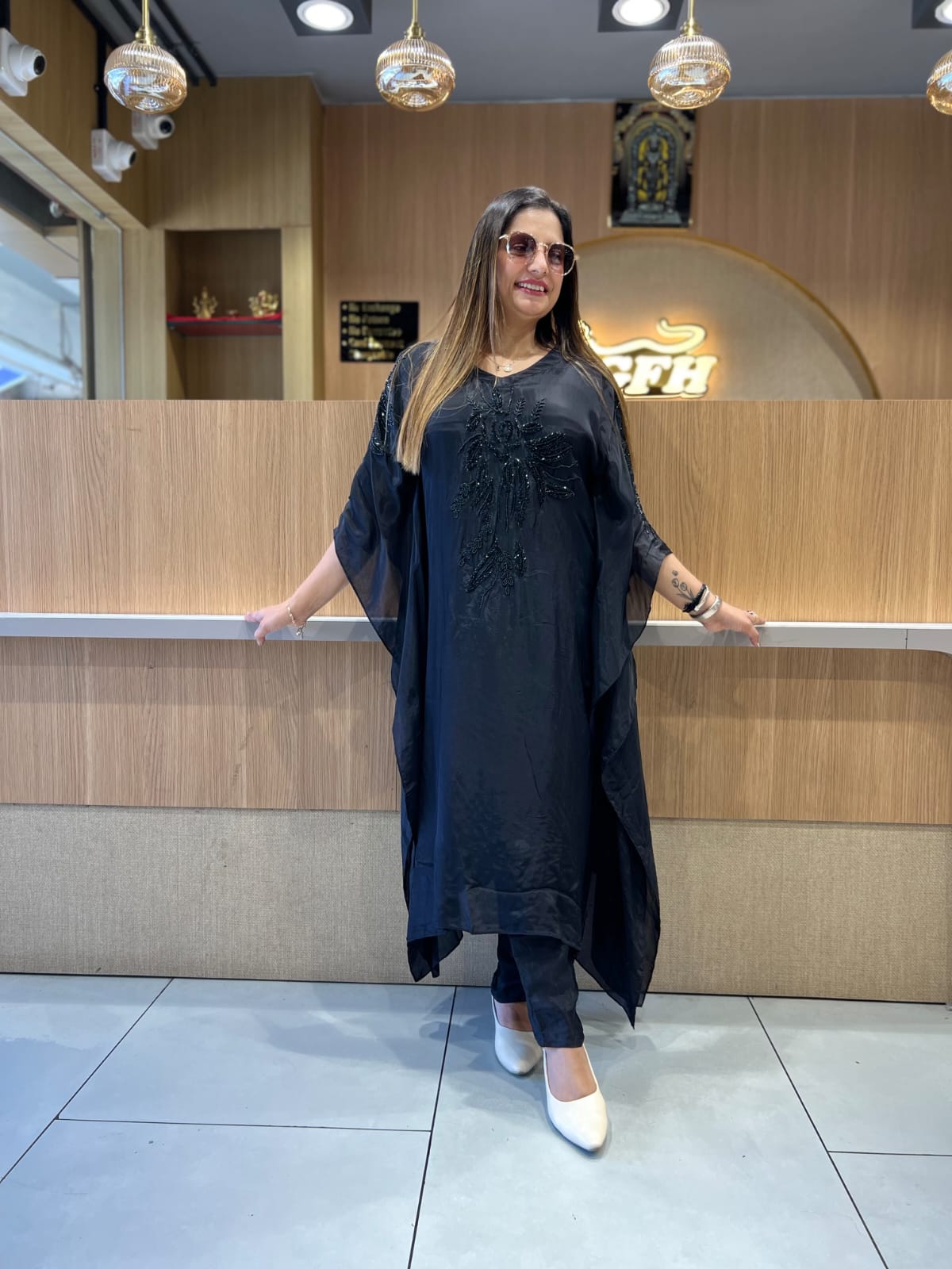 Pure Crep Black Kaftan 2pc Set