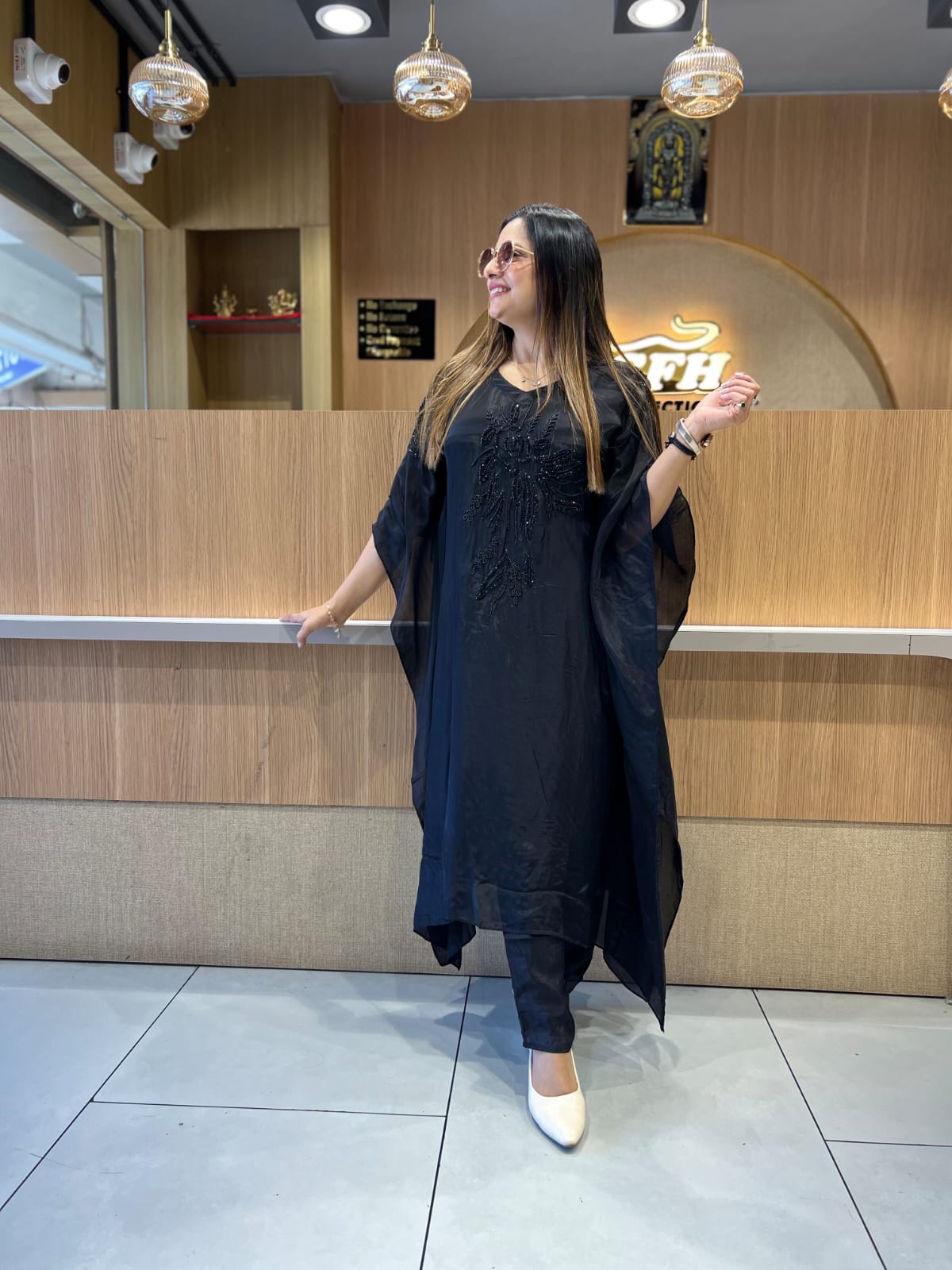 Pure Crep Black Kaftan 2pc Set
