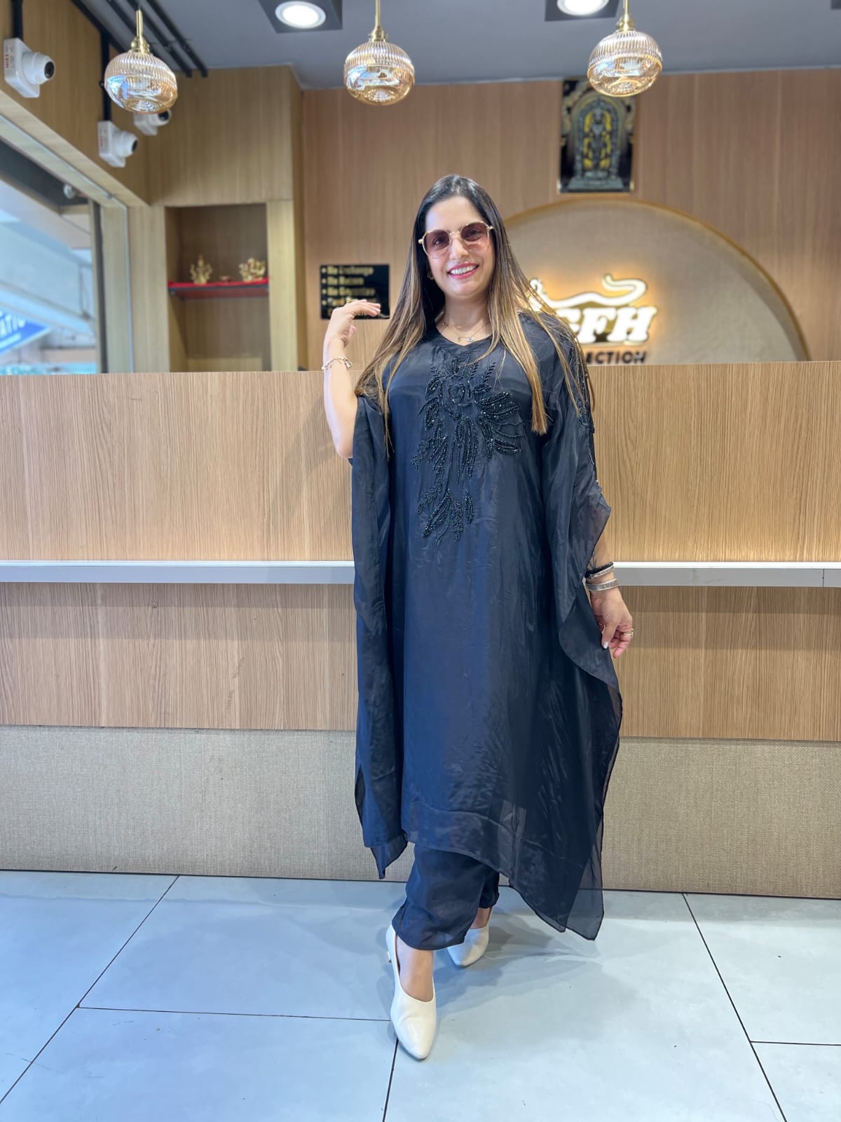 Pure Crep Black Kaftan 2pc Set