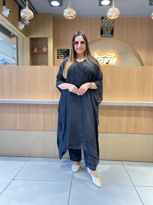 Pure Crep Black Kaftan 3pc Set