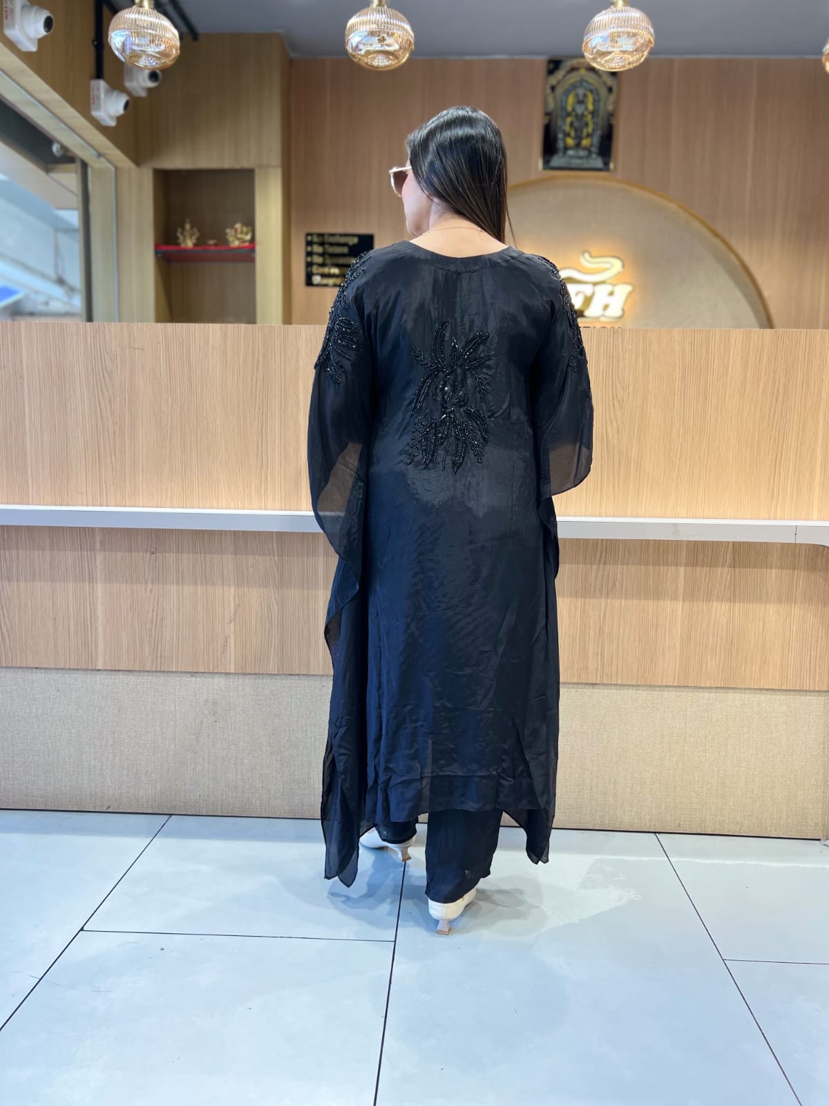 Pure Crep Black Kaftan 2pc Set