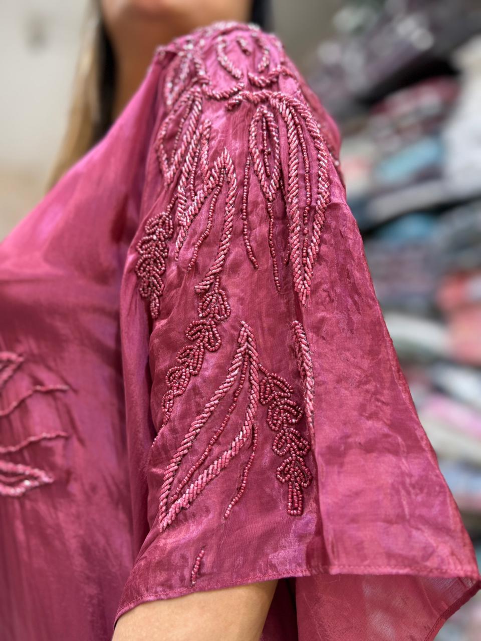 Pure Crep Burgundy Kaftan 3pc Set