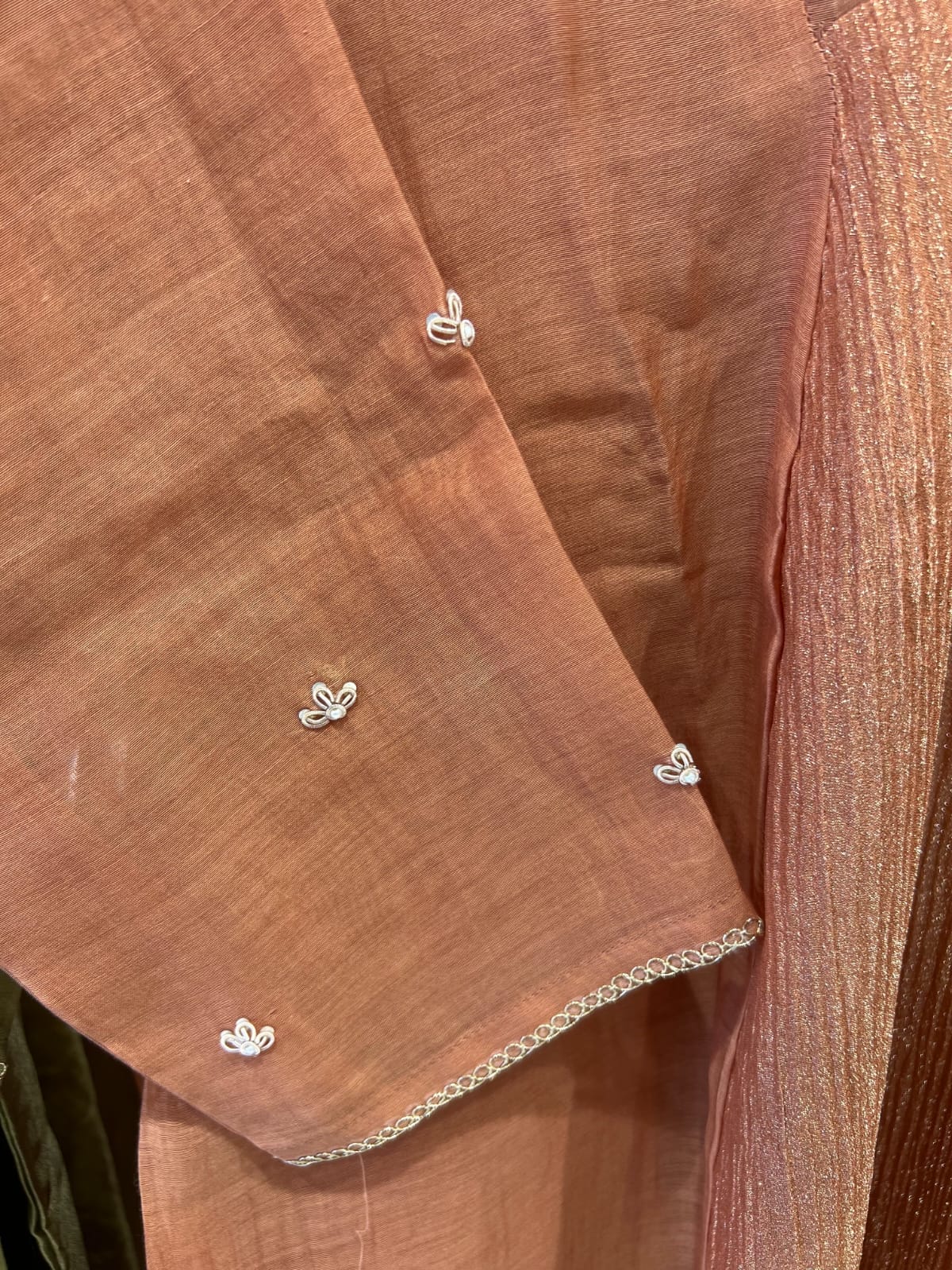 Pure Mull Chanderi Crush Tissue Peach 3pc Set
