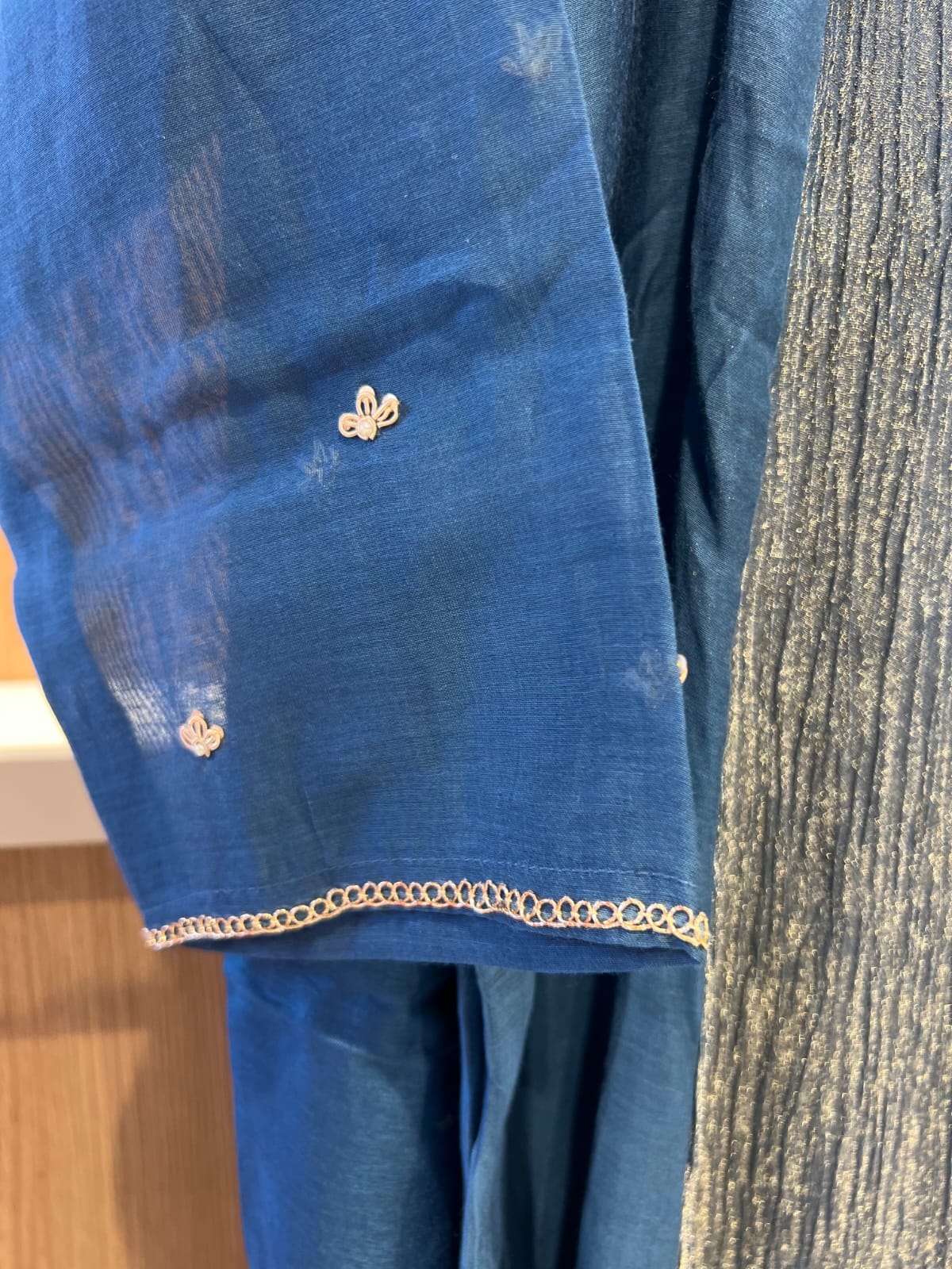 Pure Mull Chanderi Crush Tissue Teal Blue 3pc Set