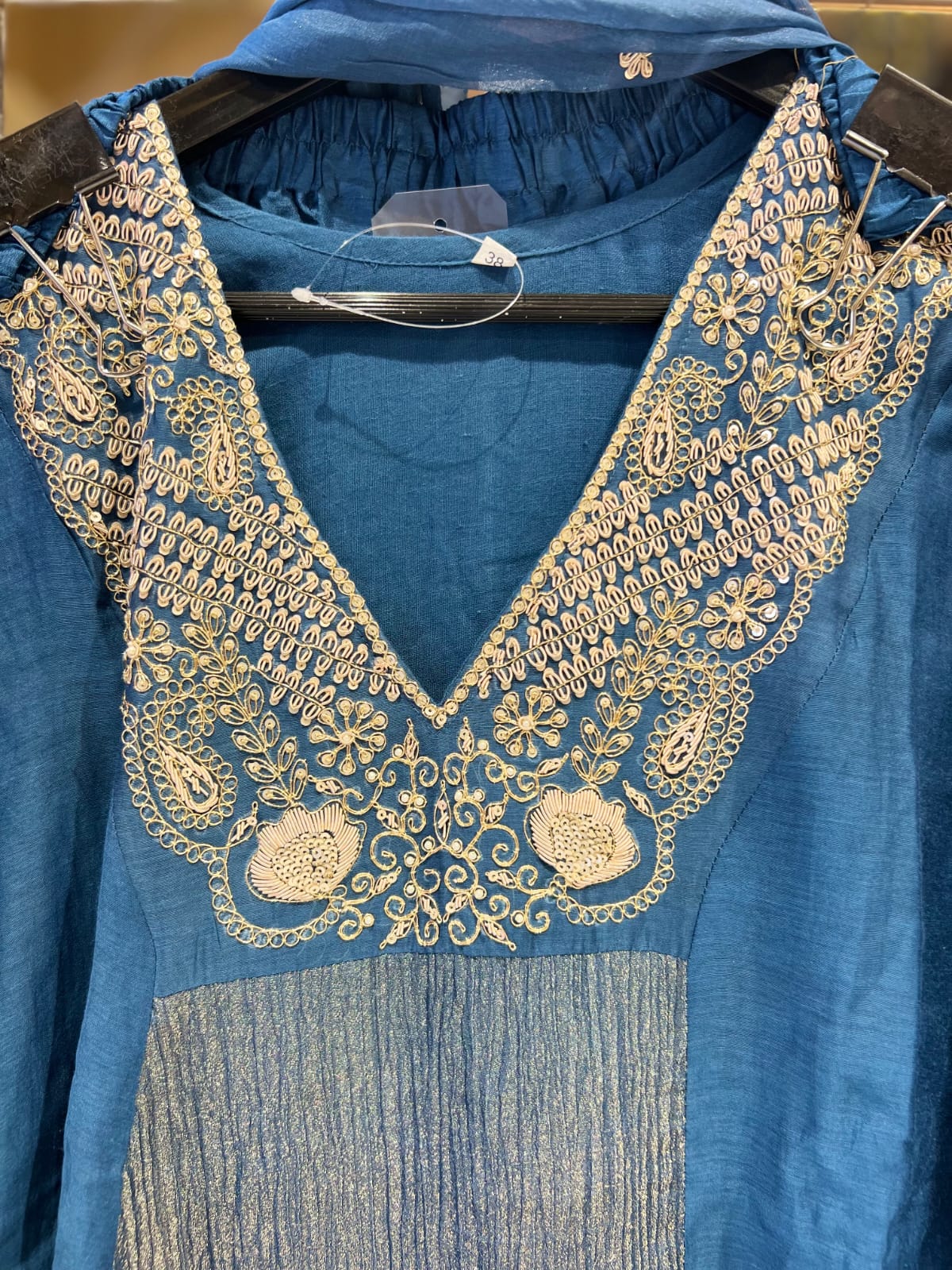 Pure Mull Chanderi Crush Tissue Teal Blue 3pc Set