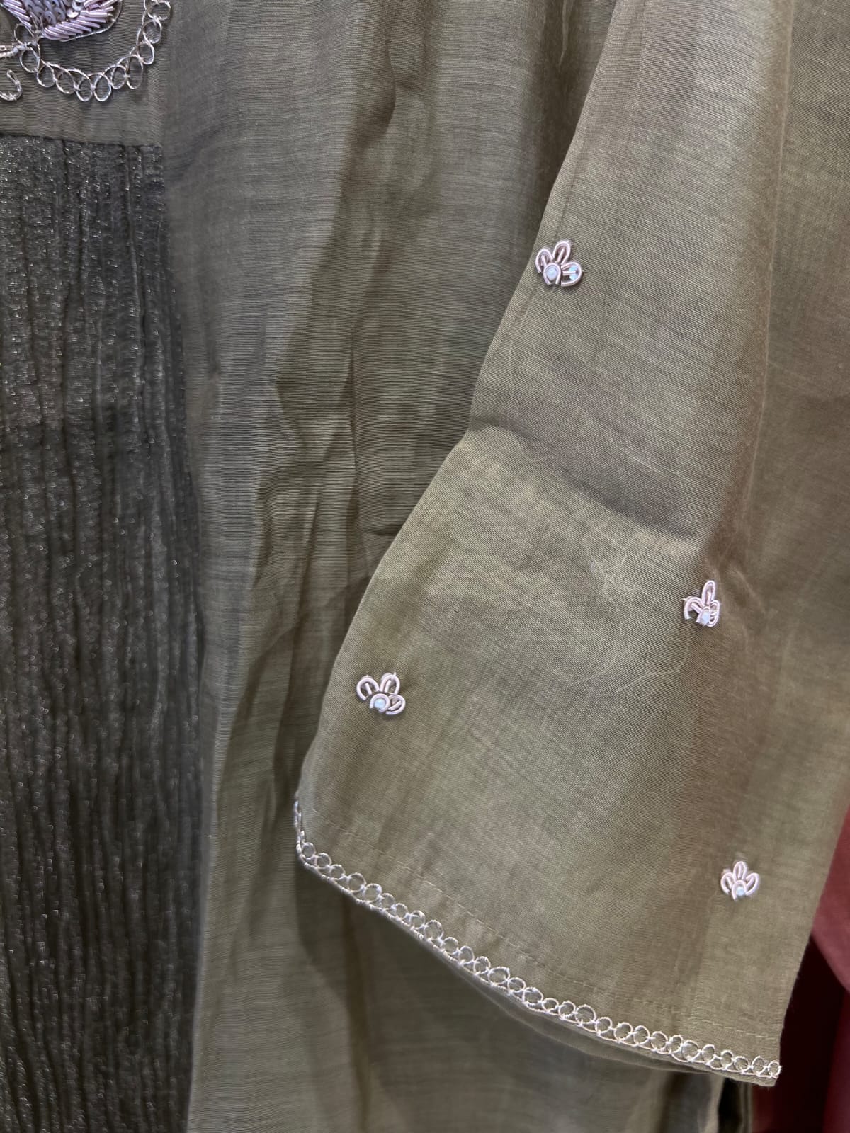 Pure Mull Chanderi Crush Tissue Green 3pc Set