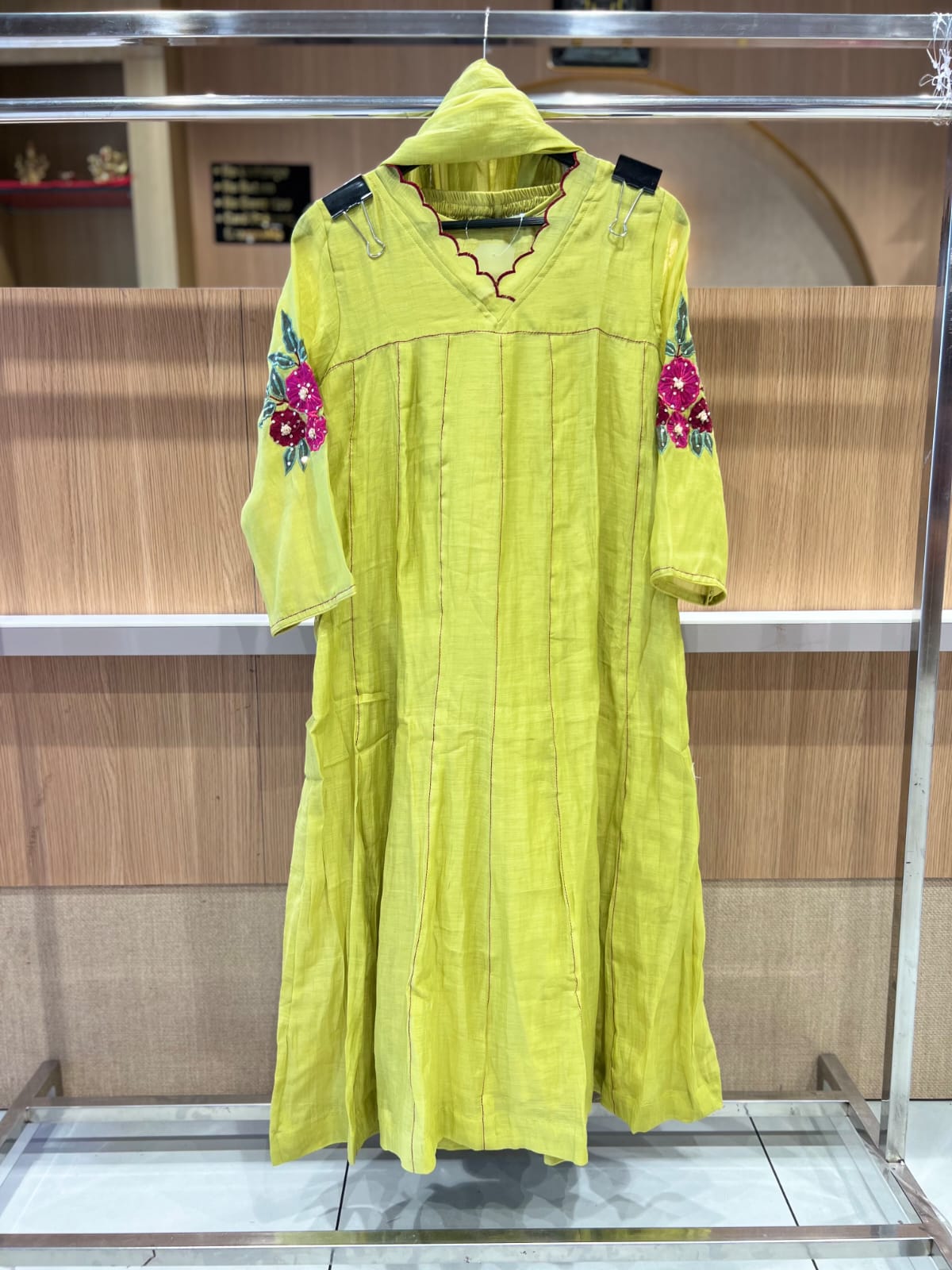 Pure Banaras Mull Chanderi English Yellow 3pc Set