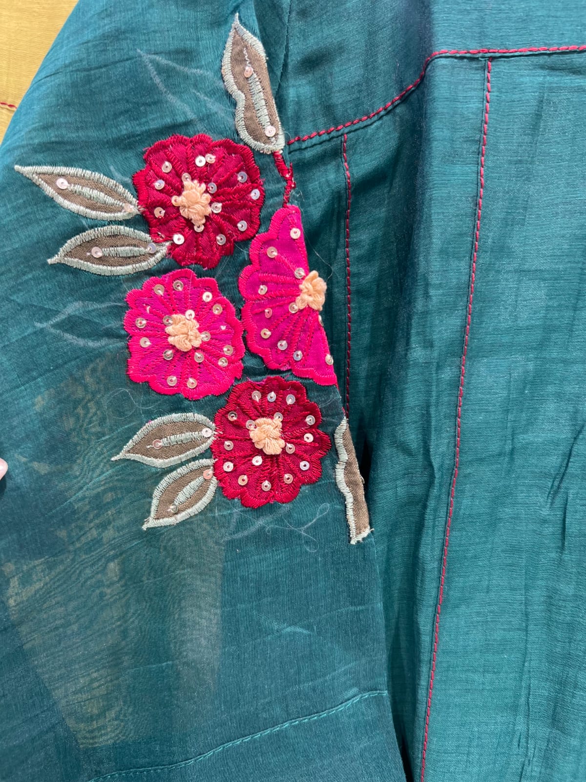 Pure Banaras Mull Chanderi Peacock Green 3pc Set