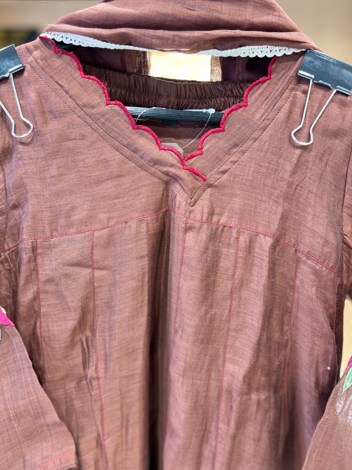 Pure Banaras Mull Chanderi Brown 3pc Set