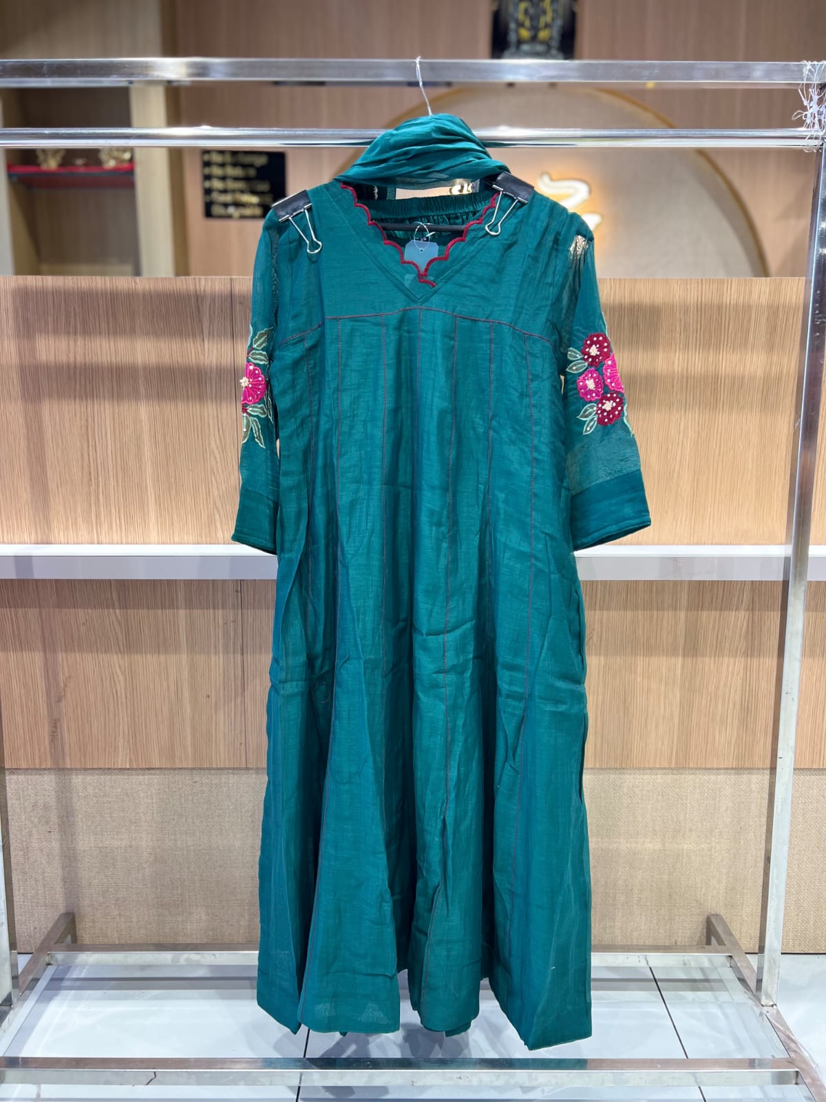 Pure Banaras Mull Chanderi Peacock Green 3pc Set