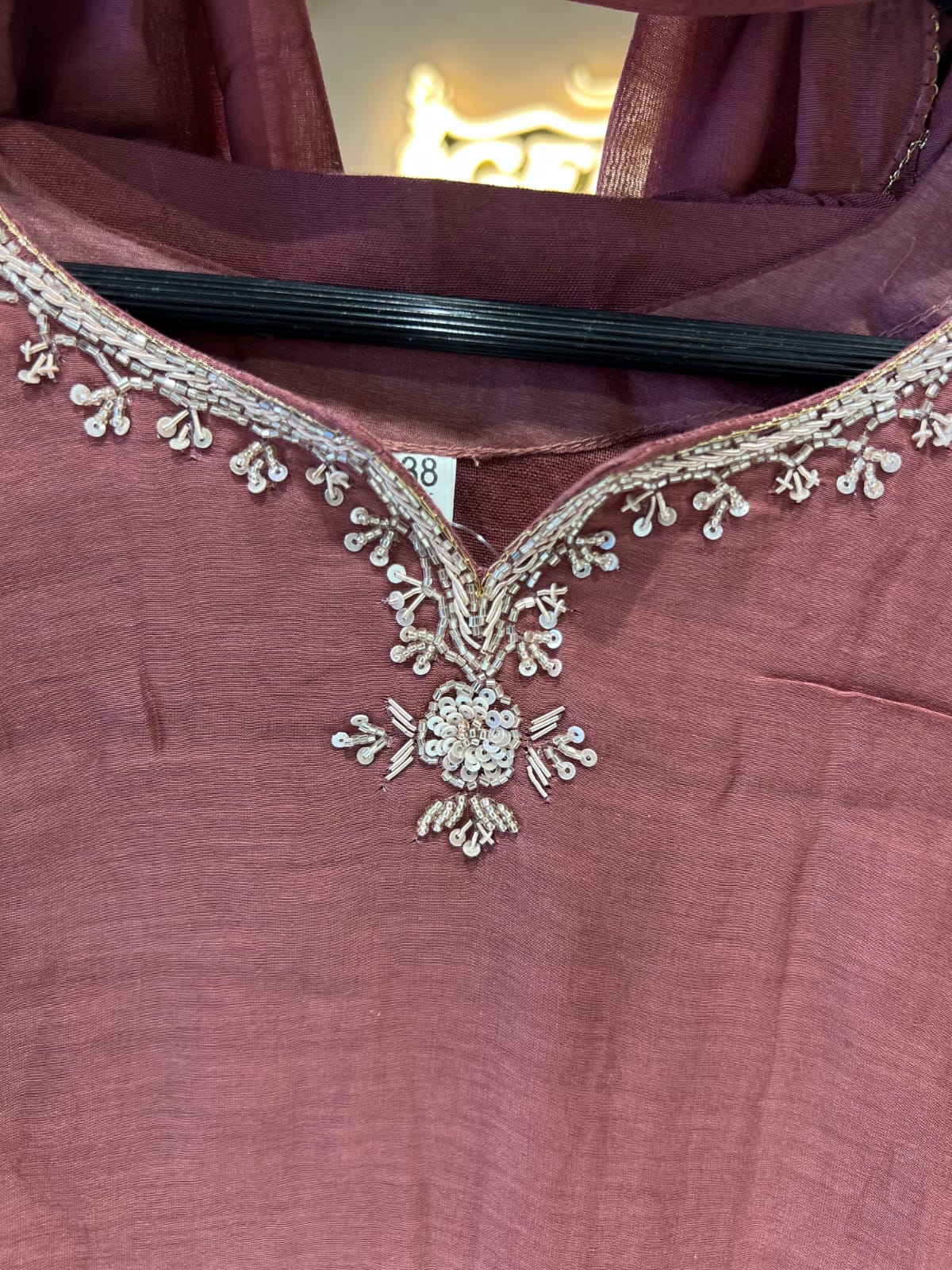 Pure Banaras Mull Chanderi Onion Pink 3pc Set