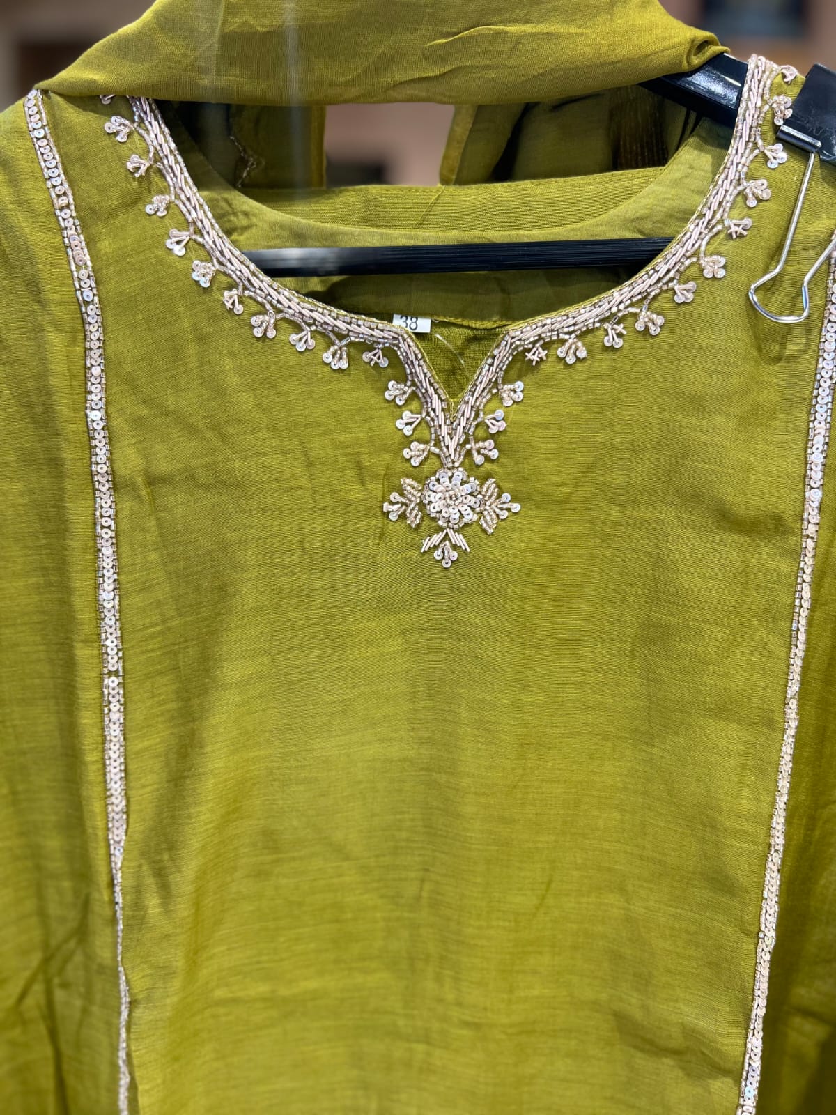 Pure Banaras Mull Chanderi Chatni Green 3pc Set