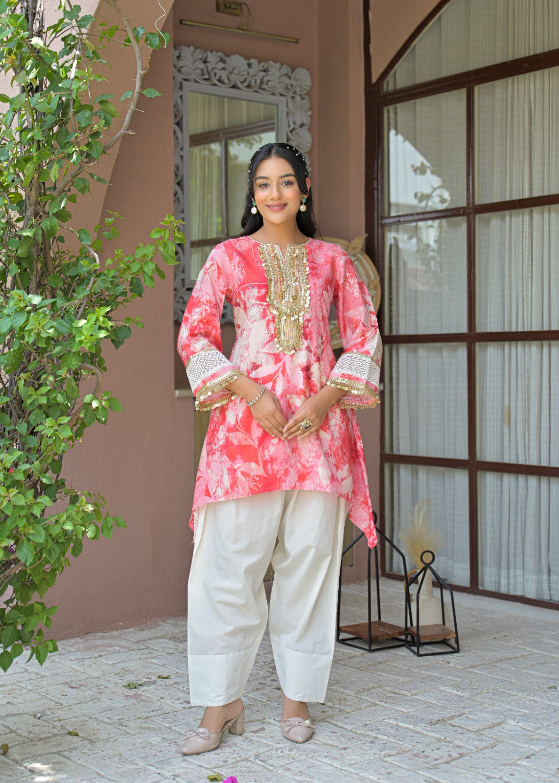 Pure Muslin Farsi Salwar Carrot Pink 3pc Set