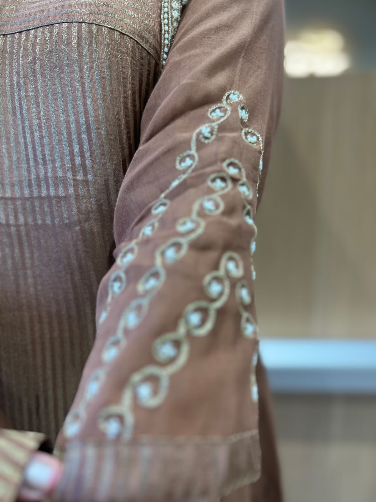 Pure Banaras Mull Chanderi Brown 3pc Set